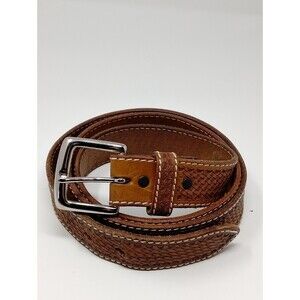 Ranger Basketweave‎ Western Belt Brown 46 Handtooled Leather Topstitched White